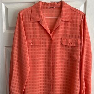 Coral Checkered Button-Up Blouse